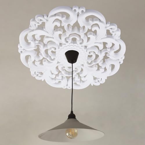 Image of INCREWAY 1Pc 3D Modeling Ceiling Medallion Lighting Medallion Cover Plate for Light Fixtures Ceiling Light Trim, 12.12 Inch OD x 1.49 Inch ID(White)