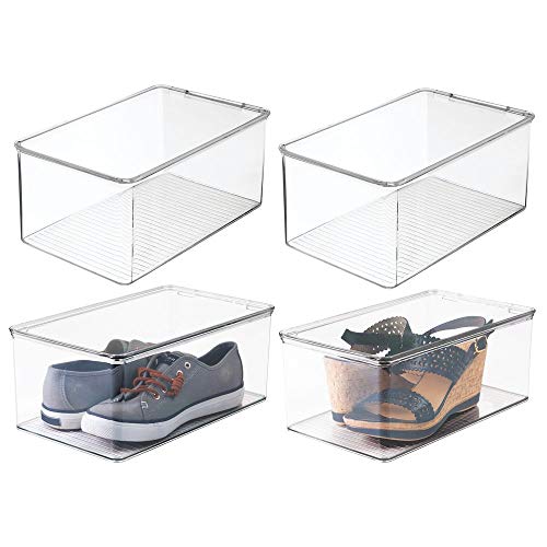 mDesign Aufbewahrungsboxen für Schuhe - 4er-Set - Schuhaufbewahrung mit Deckel - Schukasten stapelbar - Schuhkarton aus transparentem Kunststoff - 46,99 x 81,91 x 32,38 cm