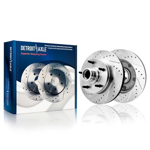 Image of Detroit Axle - Front Brake Kit for 94-01 Ford E-150 Econoline 94-96 F-150 | Drilled & Slotted Disc Brake Rotors Ceramic Brake Pads Replacement 11.73 inch inch Rotors