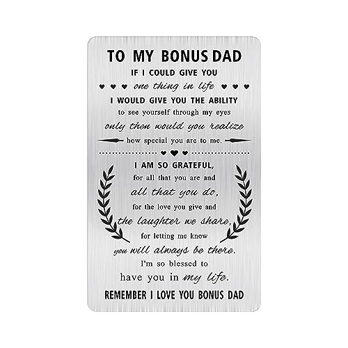 Alotozo Grateful Stepdad Gifts - Engraved Wallet Card Inserts to My Bonus Dad - Fathers Day Gift for Stepdad from Daughter Son