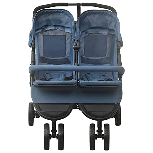 Mogou Geschwisterwagen, Zwillingskinderwagen, Doppelkinderwagen, Geschwisterbuggy, Double Stroller, Marineblau Stahl, Dunkelgrau