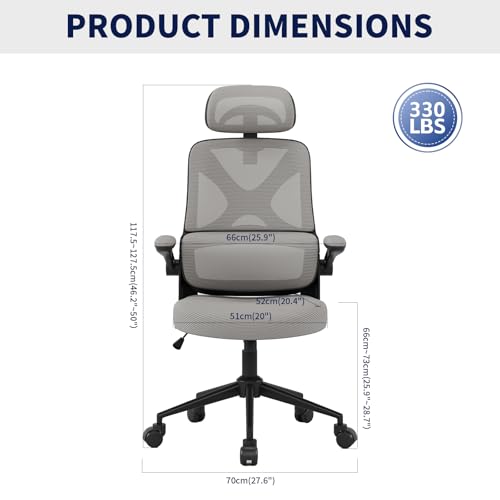 Apusen Ergonomic Office Chair - Desk Chair with Adjustable Headrest Lumbar Support Computer Chair - Mesh Comfy Chair with Flip-up Armrests - Gaming Chairs for Adults Home Office 330 LBS (Black+Gray) - image 7