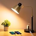 Starstrips Desk Lamp with USB+Type C Port and AC Outlet, Table Lamp Adjustable Head Heavy Duty Metal Matte Black Base Modern Brushed Brass Finished Desk Light for Office Home Reading Study