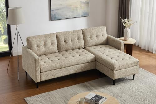 Riess Ambiente Modernes Ecksofa Stockholm - 220cm - beige - L Couch aus Strickstoff mit Federkern 3-Sitzer-Sofa – Bild 3