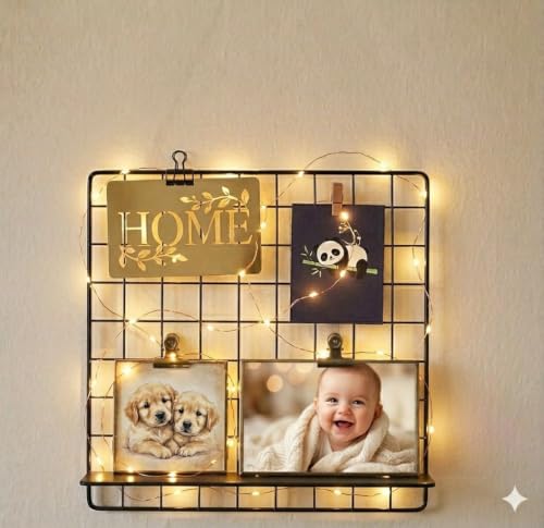 Image of Metal Wire Grid Photo Display Frame for Wall, 30 x 30 cm Iron Mesh Memo Board | Wall Hanging Picture Organizer | Photo, Postcard, Note & Artwork Display Grid for Bedroom, Office & Home Decor (Black)