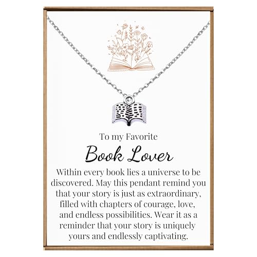 VIY Personal Card Book lovers gifts, Book necklace, Book club gifts for woman, Reading gift for women, Bookish gift, librarian present for readers
