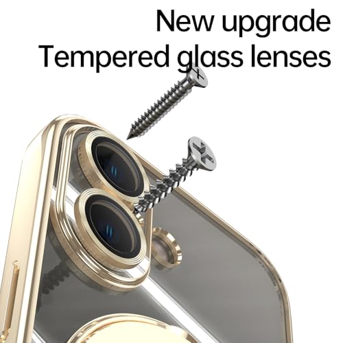 Image of Magnetic Ring Case for iPhone 16 Case Kickstand Compatible with MagSafe Built-in Camera Lens Protector Shockproof Phone Case for iPhone 16 6.1 inch - Gold