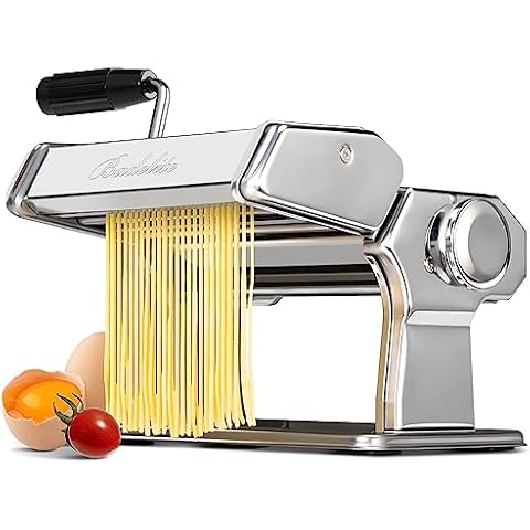 Pasta Maker Machine 150 Manual Pasta Machine with Roller & Cutter Adjustable 9 Thickness & 2 Width Hand Crank Noodles Maker for Spaghetti, Fettuccini, Lasagna Cover