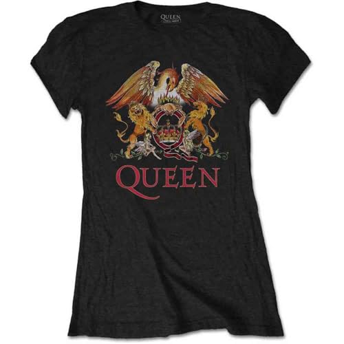 Queen T Shirt Classic Crest Band Logo Nouveau Officiel Femme Skinny Fit Noir Size M