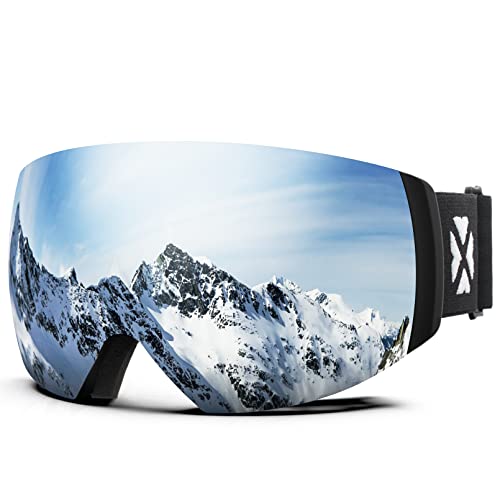 Image of MAXJULI Ski Goggles Men Women,OTG Snow Goggles with Magnetic Interchangeable Anti-fog HD Lens UV Protection (Black Frame /Silver Lens)