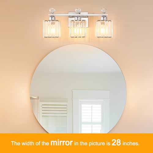 Image of Lxybcce 18.8 Inch Bathroom Vanity Light with Clear Crystal Shades, 3-Light Chrome Modern Fixture for Mirror, Easy Installation & Dimmable Lighting, Shadow-Free Illumination for Bathroom Mirror Decor