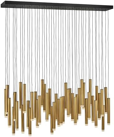 Fredrick Ramond Harmony Medium Adjustable LED Linear Chandelier - Modern, Integrated LED Included, Cylinder Tubes, Wind Chime Style - Heritage Brass with Black Accents