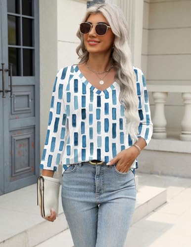Image of Zeagoo 3 /4 Length Sleeve Womens Tops Casual V Neck Shirts Soft Basic Tees Business Work Blouses