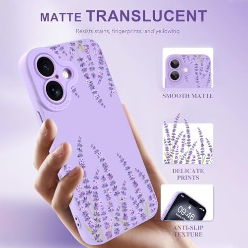 Image of Designed for iPhone 16 Case, Cute Lavender Flower Floral Pattern Design, Slim Soft TPU Liquid Silicone Protective Cover for Women Girls - Purple