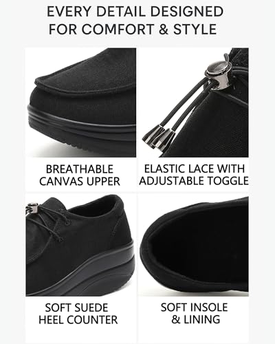 Image of Oude Women's Orthopedic Platform Loafers - 2 Inch Rocker Sole Boat Shoes with Arch Support, Comfortable Slip-Ons for Walking, Work, Nurses, Standing All Day