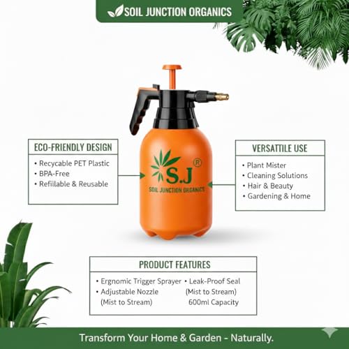 Image of SJ Organics 2L Spray Pump for Plants | Garden Sprayer with Adjustable Brass Nozzle | Plastic Water Spray Bottle for Gardening, Car & Bike Wash | Leak-Proof Plant Watering pump, Easy-Fill Water Sprayer