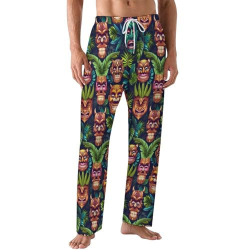 Hawaiian Tiki Masks Tropical Mens Pajama Pants Lounge Pants With Pocket Sleep Pants Loungewear Bottoms