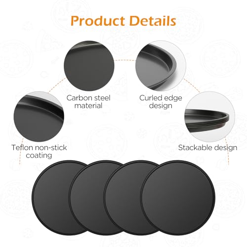 Romon teglia per pizza Rotonda da 4, 26 cm, Acciaio al Carbonio con Rivestimento Teflon, Antiaderente, Sano e Duraturo in acciaio per pasticceria e pizza - immagine 4