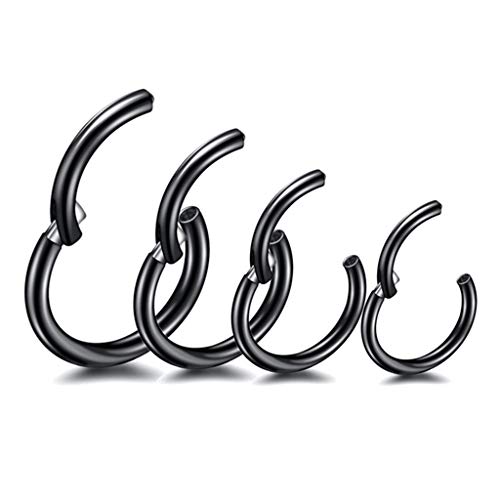 4 Stk 6/8/10/12mm 16G Edelstahl Nasenring schwarz Damen Herren Septum Clicker Ring Nasenring Set Ohr Lippen Nasenpiercing Lippenpiercing Knorpel Creolen für Männer Frauen Cover