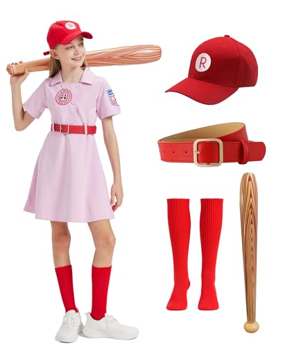 Snirczs Kids Baseball Costume Dress with Hat and Accessories Sporty Uniform Outfit for Girls Halloween (S)
