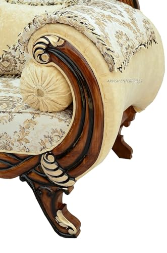 Image of Luxury Antique Sofa Set in a Classic Living Room Setting Solid Teak Wooden Five Seater Sofa Set with Cushion for Living Room | Honey Brown Finish | 208D x 76W x 119H cm (Design13)
