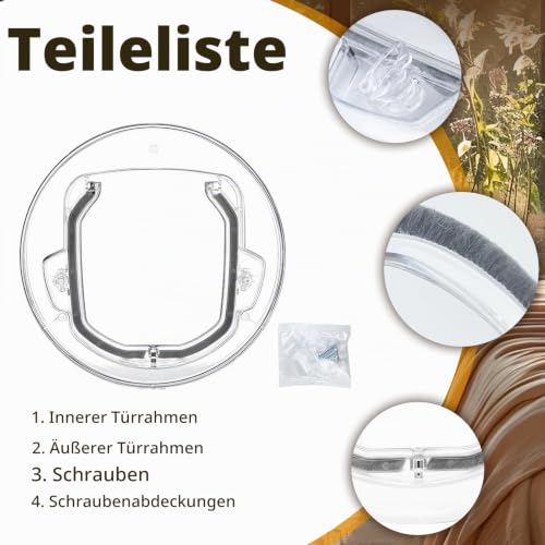 Katzenklappe mit 4-Wege-Schloss, Wetterfeste Katzentür Hundeklappe Rund für Fenster Haustiertüren und Schiebetür, Haustierklappe Glastür für Türen und Magnetsteuerung für Katzen, kleine Hunde, Welpen
