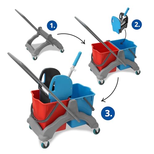 Hypafol Putzwagen Reinigungswagen | 2x25l Eimer mit Trennwand | Kunststoff Wischeimer mit Presse | für Gebäudereinigung, Hotelservice, Gastronomie, Großküche, Büroreinigung oder Arztpraxis – Bild 6