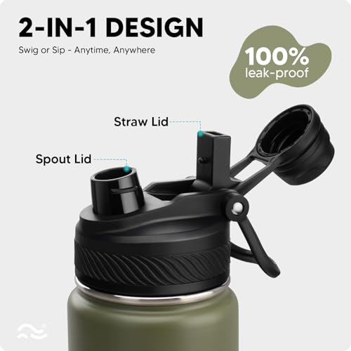 Image of Swigina [2-IN-1 LID] Insulated Water Bottle with Silicone Boot (36hrs Cold /18hrs Hot) - DIY Stickers, Leakproof, BPA Free, 24 oz