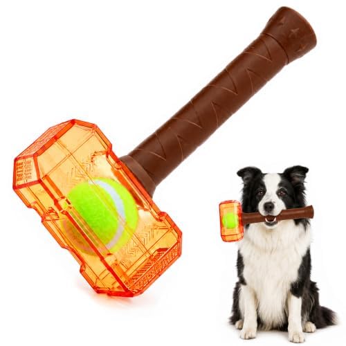 Interactive Squeaky Dog Toy Hammer Shaped Fetch Plaything，Orange