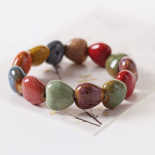 Zittop Bracelet Colorful Ceramic Handmade Simple Ethnic Style Variety of Shapes Elastic Hand Chain for Women (Heart type)3