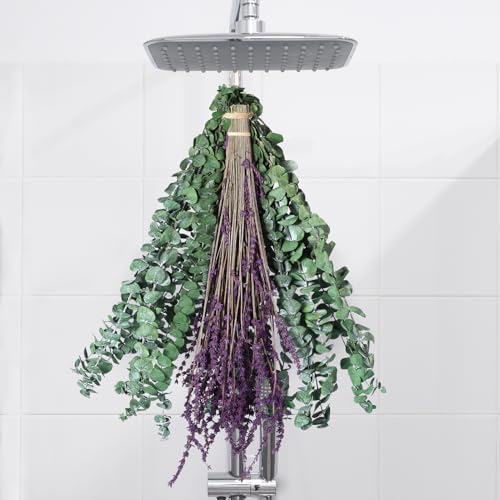 Image of Real Eucalyptus for Shower Hanging Dried Eucalyptus Stems for Shower with Natural Real Live Lavender Bundle 17''