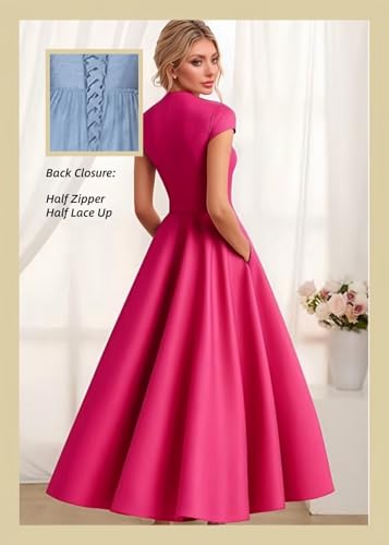 Tea Length Mother of Bride Dress with Short Sleeves Satin A-line Formal Women Wedding Guest Prom Gowns2