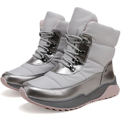 Women's Warm Fur Lined Lace-up Waterproof Mid-Calf Boots Lightweight Slip on Comfortable Non-slip Winter Snow Boots for Cold Weather Camping Work Hiking Wear