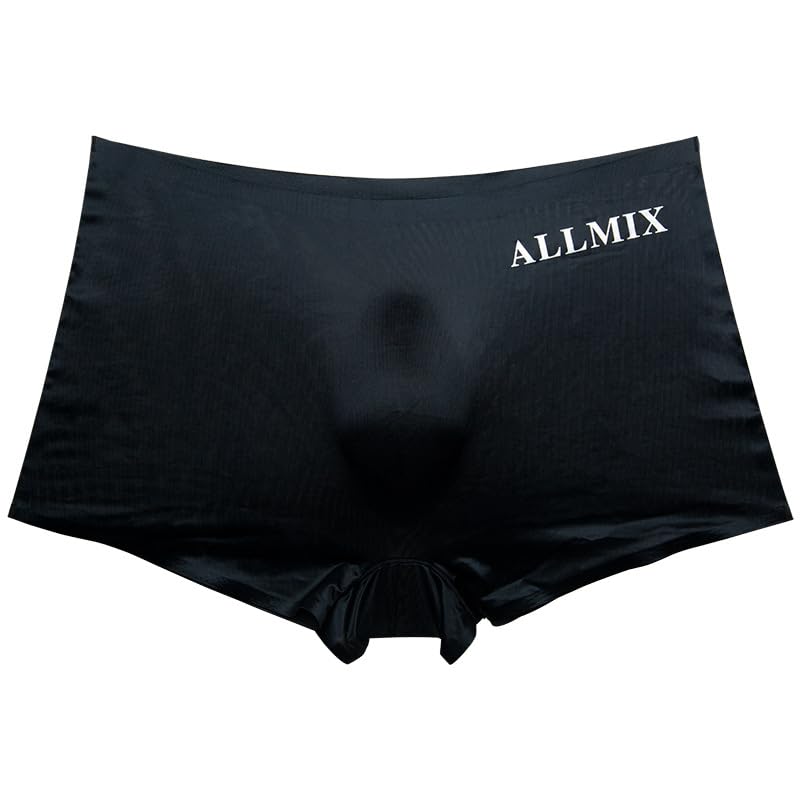 Men's Ice Silk Boxer Briefs, 3D Pouch, Sexy Semi - Transparent, ALLMIX Letter, Thin Underwear