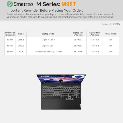 Image of Smatree M98T 16 inch Hard Laptop Sleeve for Lenovo Legion 7i Gen 9