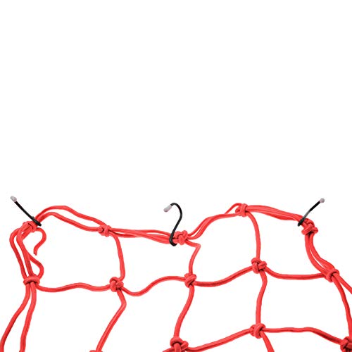 WOOSTAR 12\" x 12\" Motorcycle Heavy Duty Elasticated Bungee Luggage Cargo Net with 6 Hooks for Motorcycle ATV Bike Car Truck Red