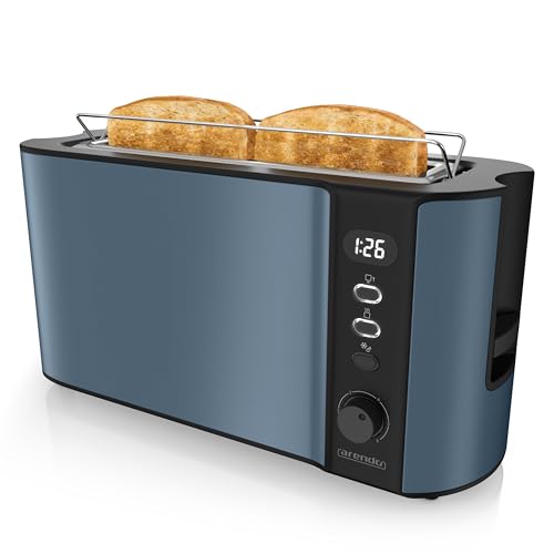 Arendo - Toaster Langschlitz 2 Scheiben - Defrost Funktion - 1000 W - Doppelwandgehäuse - Integrierter Brötchenaufsatz - Bräunungsgrade 1-6 – Display mit Restzeitanzeige - Edelstahl Admiralblau Arendo - Toaster Langschlitz 2 Scheiben - Defrost Funktion - 1000 W - Doppelwandgehäuse - Integrierter Brötchenaufsatz - Bräunungsgrade 1-6 – Display mit Restzeitanzeige - Edelstahl Admiralblau