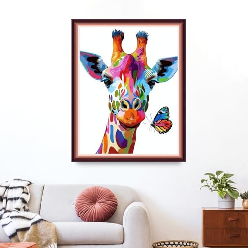 Image of Funxvoot Stamped Cross Stitch Kits for Beginners or Adults Embroidery Starter Patterns | DIY Printed Cross Stitch Kits Needlepoint for Adults 11CT-Giraffe Butterfly 16x20 inch