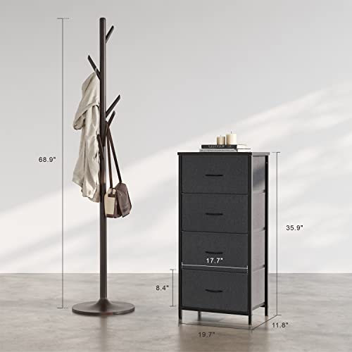 Cubiker Dresser Storage Tower, 4 Drawers Fabric Organizer Unit For Bedroom Hallway Entryway Closets, 16" Small Dresser Clothes Storage With Sturdy Steel Frame Wood Top, Black Grey #TOP2