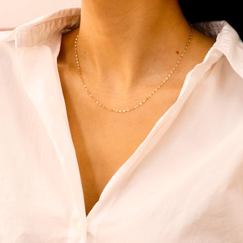 EVAYA 14K Gold Mirror Chain Necklace for Women & Men (1.5mm-2mm Width, 14-24" Length) - Cadenas de Oro Puro de 14K3