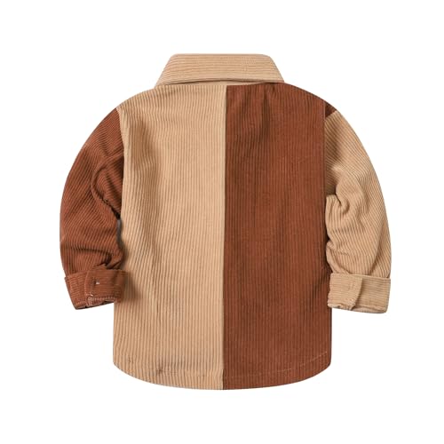 Toddler Boys Button Down Shirt Baby Long Sleeve Corduroy Color Block Kids Outfit Fall Winter Clothes2