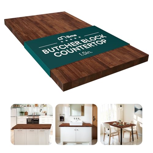 Bme Hevea Solid Wood Butcher Block Table Top, Desk top in Walnut, Walnut Butcher Block Countertop with UV Finish for DIY Washer Dryer/Island/Kitchen Countertop, 4ft L x 30' W, 1.5in Thick