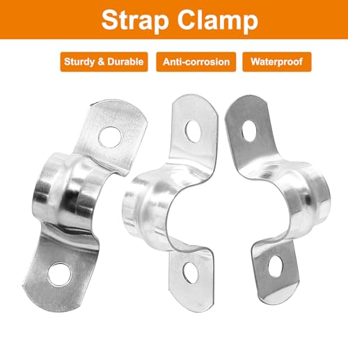 Image of Biaungdo M12 1 /2 inch Rigid Pipe Strap, Stainless Steel, Silver, 30 Pcs | Two Hole Strap, U Bracket Pipe Clamps, Heavy Duty Conduit Clamps, Tension Tube Clip Cable Clamp Hanger