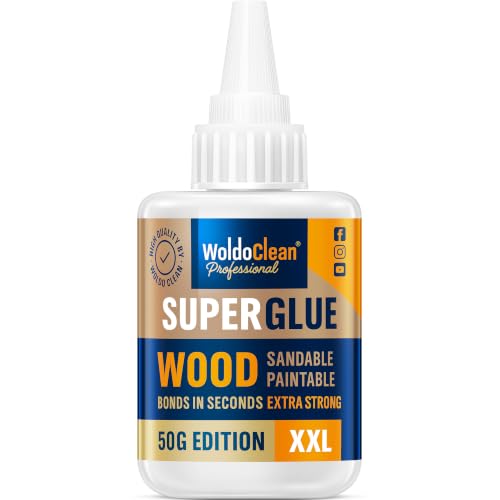Image of WoldoClean Super Glue for Wood 50g Extra Strong Gel - Wood Adhesive | Fills fine cracks and gaps, water resistant and sandable when cured