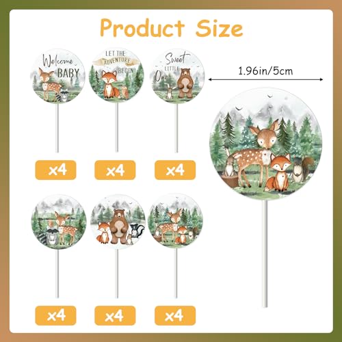 Funmemoir F-PA-10923 Woodland Adventure Baby Shower Decorations 24Pcs Let The Adventure Begin Baby Shower Cupcake Toppers thumb #5