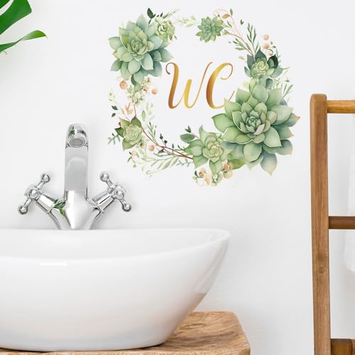 Toilette Blumen Grün Wandaufkleber Eucalyptus Pflanzen Blätter, PVC Toilettendeckel aufkleber Bad Möbel Tür Schild Dekor Abnehmbar und selbstklebend (VA-F018)