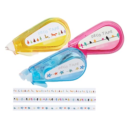 Orirya デコレーションテープ ラッシュ式 粘着テープ かわいい ステッカー 手帳 メモ帳 シール 文房具 インテリア イラスト diy カラフル テープ デコシール 5mm*5m-タイプA 3点セット