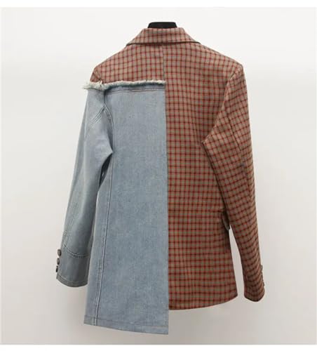 Women's Autumn Denim Patchwork Single Button Black Casual Loose Blazer3