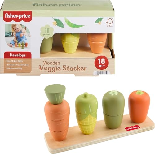 Fisher-Price Juguete para niños pequeños de madera, apilador de verduras y actividad de clasificación y apilamiento para juegos de desarrollo para niños a partir de 18 meses