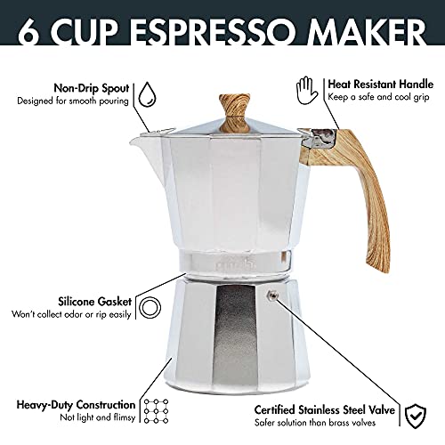 Image of Primula Aluminum Stove Top Espresso Coffee Maker, Percolator Coffee Pot for Moka, Cuban Coffee, Cappuccino, Latte and more, Perfect for Camping, 6 Cup, Polished